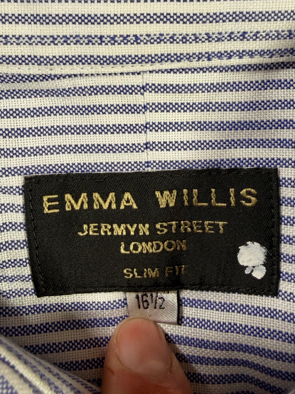 EMMA WILLIS JERMYN STREET LONDON MENS DRESS SHIRT BLUE & WHITE STRIPED 16 1/2 - Picture 8 of 8